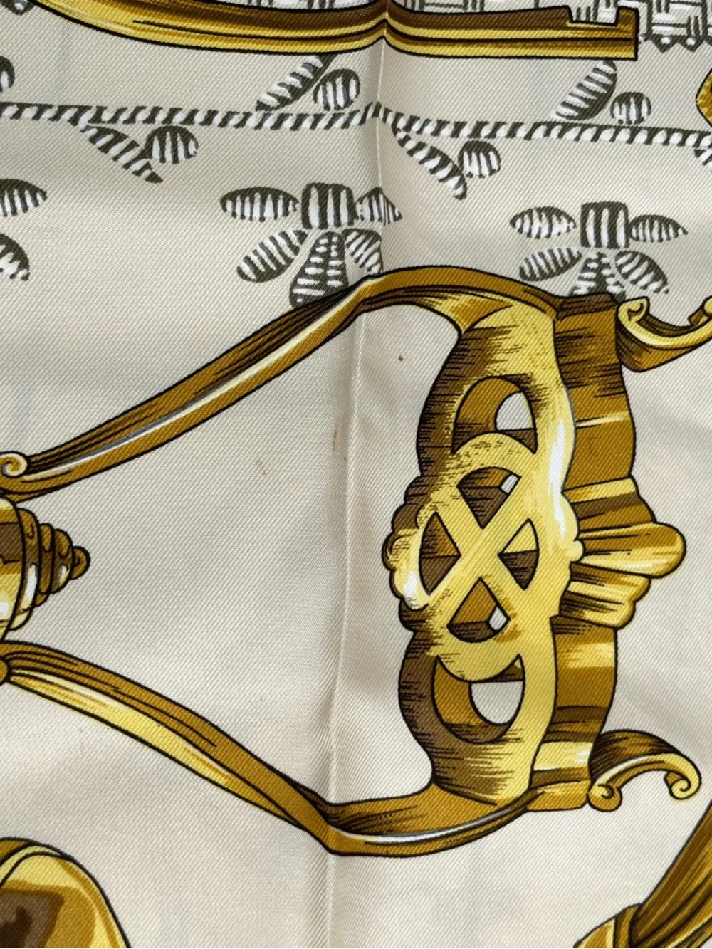 Hermes Red Black Cream Silk Scarf with Gold Equestrian Motifs - Picture 7 of 13